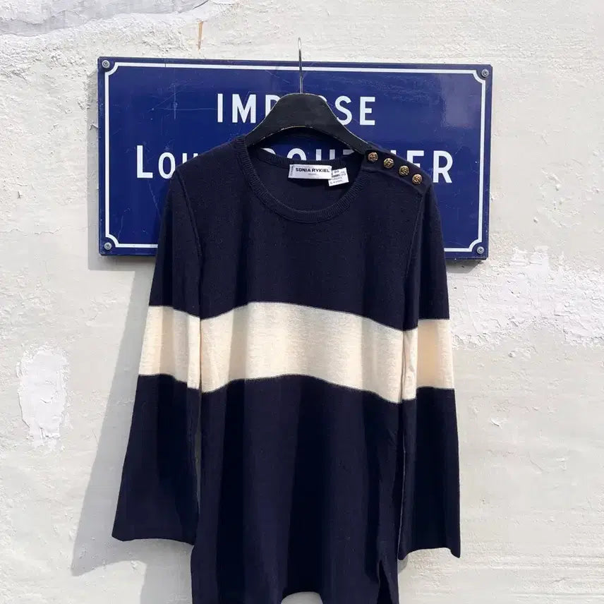 [BUNJANG] Sonia Rykiel Wool Angora Knit Gold Button Border Made in Italy Size 38 / 소니아 리키엘 골드 버튼 보더 울 앙고라 니트 (이탈리아제) (사이즈 38)