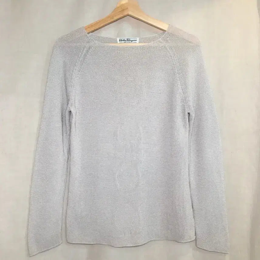 [BUNJANG] Salvatore Ferragamo Silver-Gray Silk Sheer Knit Sweater / 페라가모 실버그레이 실크 시어 니트