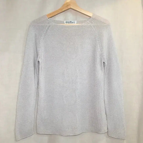 [BUNJANG] Salvatore Ferragamo Silver-Gray Silk Sheer Knit Sweater / 페라가모 실버그레이 실크 시어 니트