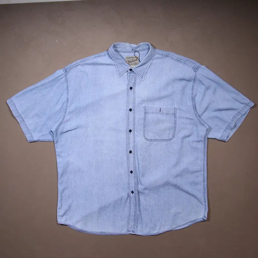 [BUNJANG] Woolrich Work Denim Short Sleeve Shirt / 울리치 워크 데님 반팔셔츠 A296