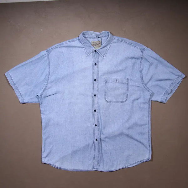 [BUNJANG] Woolrich Work Denim Short Sleeve Shirt / 울리치 워크 데님 반팔셔츠 A296