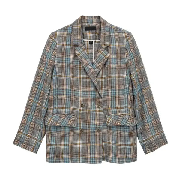 [BUNJANG] Women's Checked Pattern Wool Linen Suit Jacket Vintage King / 여성F/ 체크 패턴 마 린넨 정장 자켓 빈티지킹