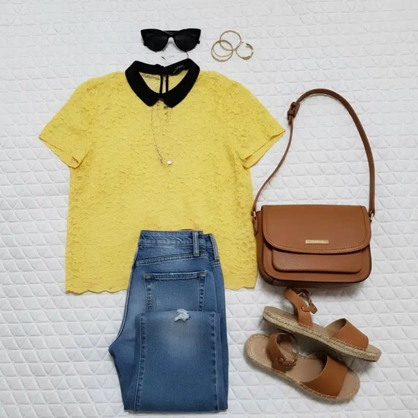 [BUNJANG] Zara Women's Lace See-Through Short Sleeve Blouse Yellow / 55 새상품 자라 여성 블라우스 레이스 시스루 노랑 노란색 반팔 새제품