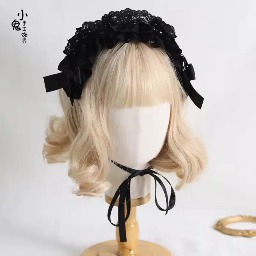 [BUNJANG] Gothic Lolita Heart Pattern Lace Headdress / 양산형 지뢰계 고스로리 하트패턴 레이스 헤드드레스 헤도레 머리장식 졸사 할로윈 코스튬