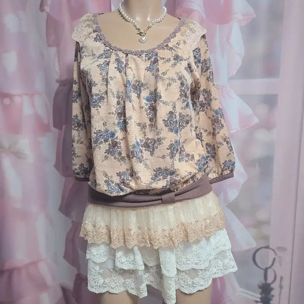 [BUNJANG] Axis Farm Mori Girl Romantic 5-Sleeve Frill Lace Tee / 엑시즈팜 모리걸 로맨틱 5부소매 프릴 레이스 티