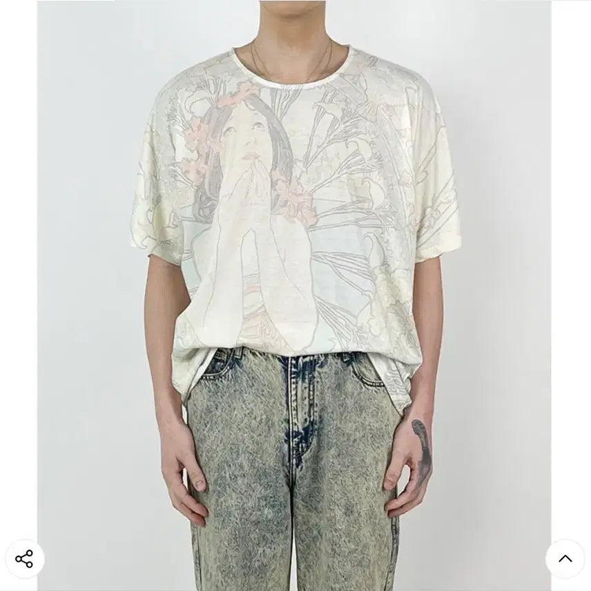 [BUNJANG] Aimade Retro U-Neck Oversized Silky T-Shirt (Ivory) / 에이메이드 레트로 유넥 오버핏 실키 티셔츠(아이보리)(새상품)