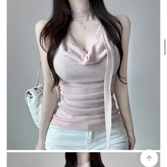 [BUNJANG] Lip&Day Drape Shirring Muffler Sleeveless Knit - Pink / 에이블리 립앤데이 드레이프 셔링 머플러 나시니트 핑크