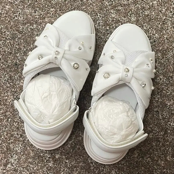 [BUNJANG] O'2nd Ribbon Pearl Embellished Sandals (Size 240) / 오즈세컨 리본 진주 장식 샌들 240 새상품