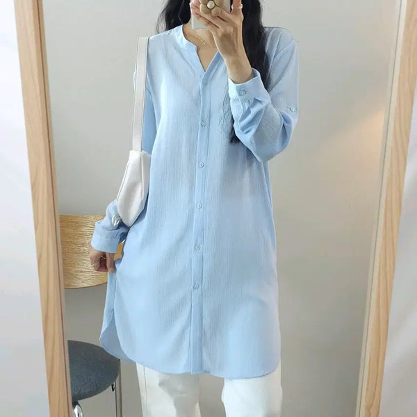 [BUNJANG] Mizensu Women's Long Sleeve Shirt Blouse with Mandarin Collar / (55)미센스 여성 긴팔 롱 셔츠 블라우스 차이나카라