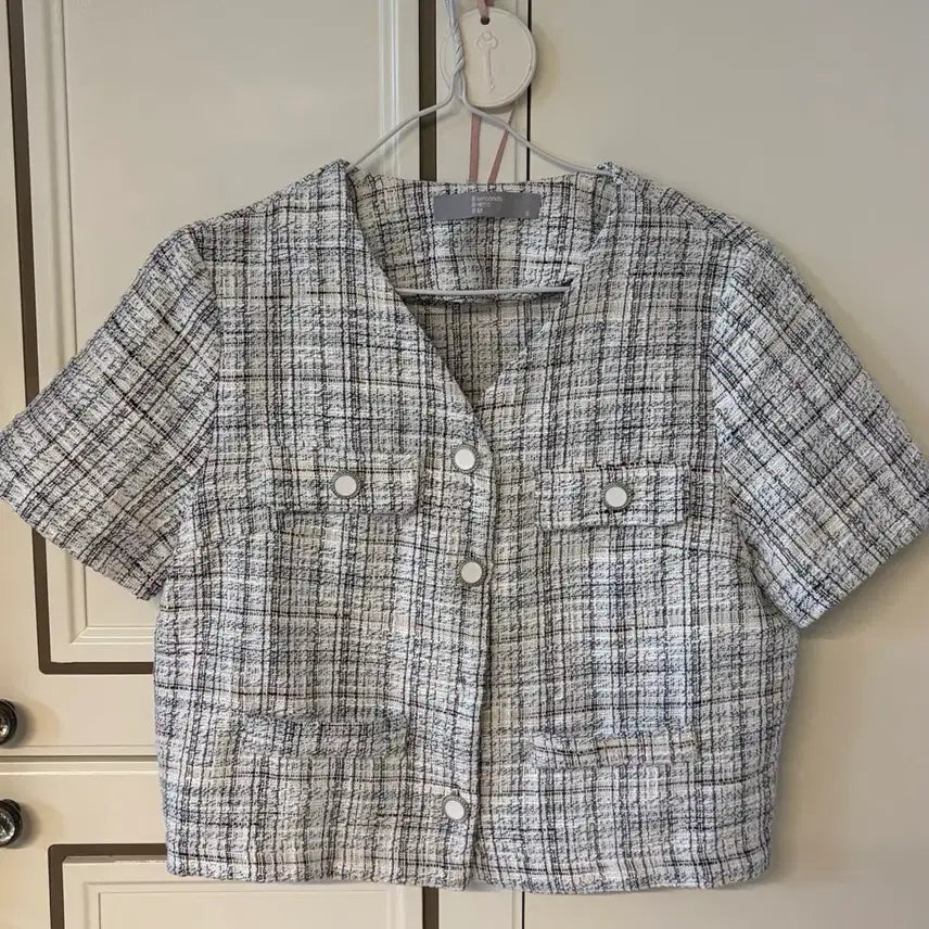 [BUNJANG] 8seconds Tweed Short-Sleeve Blouse Jacket Size 85 / 에잇세컨즈 트위드 반팔 블라우스 자켓 85사이즈