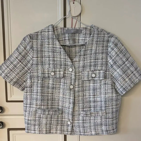 [BUNJANG] 8seconds Tweed Short-Sleeve Blouse Jacket Size 85 / 에잇세컨즈 트위드 반팔 블라우스 자켓 85사이즈