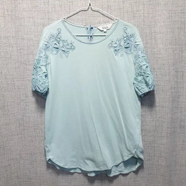 [BUNJANG] Ozsecon Women's Short-Sleeve T-Shirt Flower Lace Size 1 / 오즈세컨 여성 플라워 레이스 반팔티 1