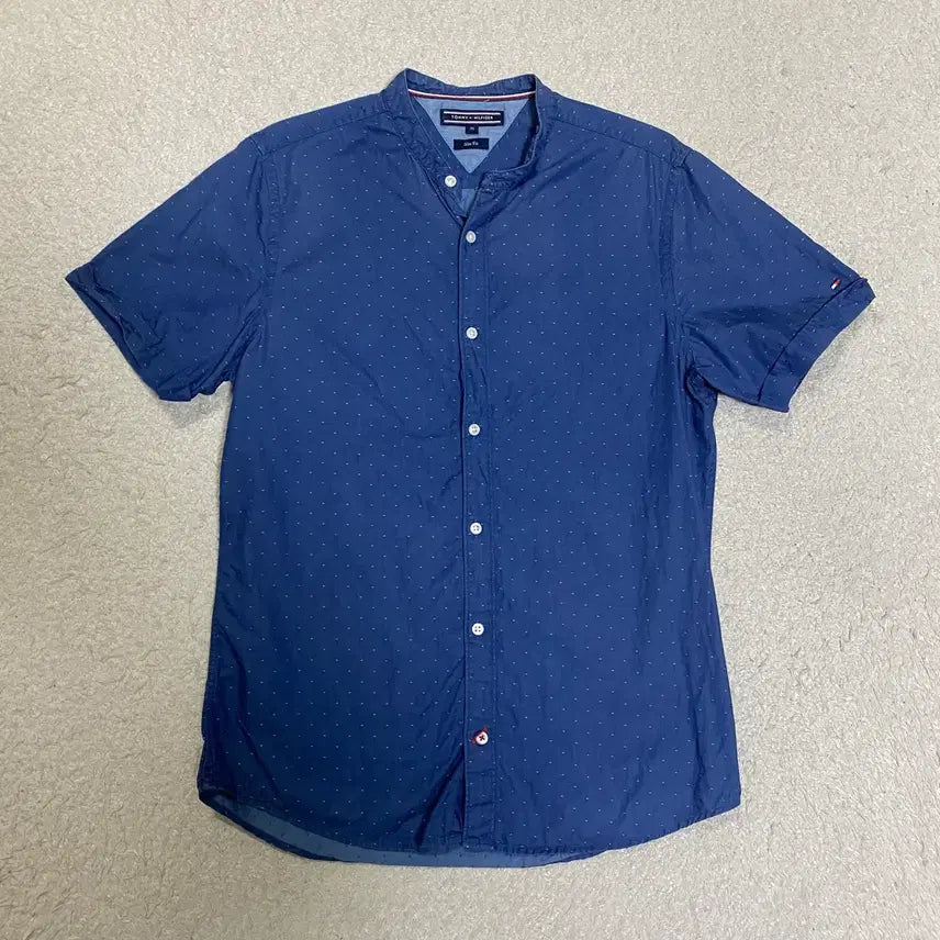 [BUNJANG] Tommy Hilfiger Henry Neck Short Sleeve Shirt Blue Dot M / 타미힐피거 헨리넥 반팔 셔츠 블루 도트 m