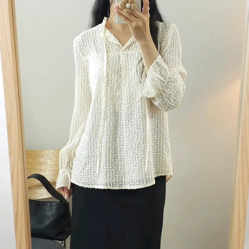 [BUNJANG] The Atrium Women's Long-Sleeve Blouse Ivory (Size 55) / (55/새상품)더엣지 여성 긴팔 블라우스 J6W4415