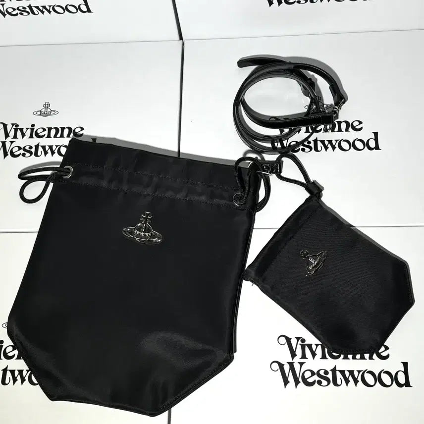 [BUNJANG] Vivienne Westwood Utility Drawstring Pouch Set Shoulder Bag Black / 비비안웨스트우드 유틸리티 드로우스트링 파우치 셋트 숄더백 블랙