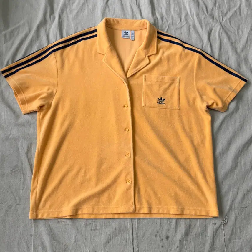 [BUNJANG] Adidas Terry Three-Stripes Pocket Orange Short-Sleeve Shirt L (105) / 아디다스 테리 삼선 포켓 오렌지 반팔 셔츠 L(105)