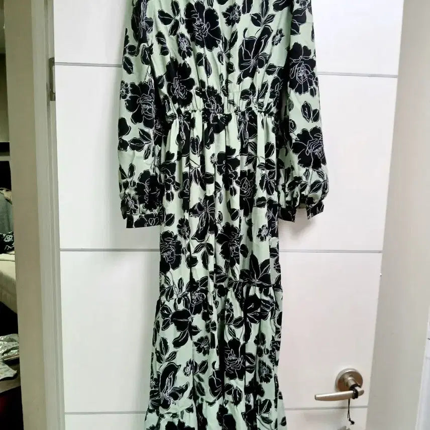 [BUNJANG] Floral Pattern Mint Long Dress / 플로럴 패턴 민트 롱원피스