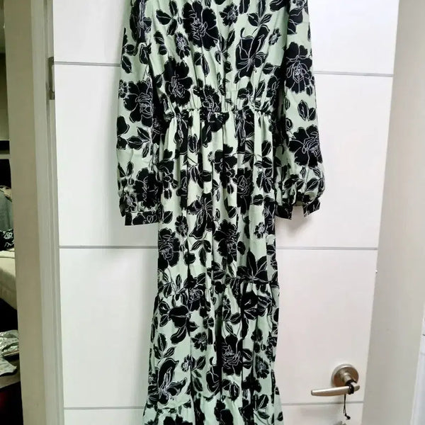 [BUNJANG] Floral Pattern Mint Long Dress / 플로럴 패턴 민트 롱원피스