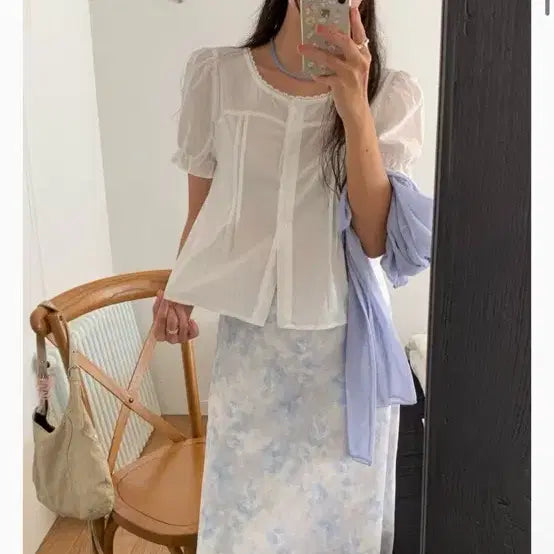 [BUNJANG] Oudeand Lace Puff Sleeve Blouse / 오트앤드 블라우스 새거(원가 5)