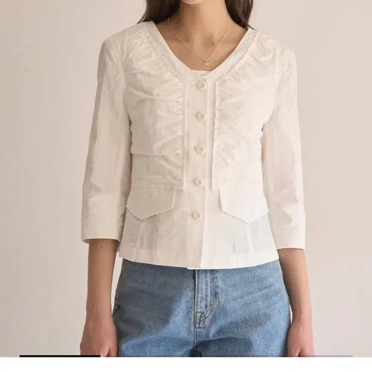 [BUNJANG] J'ASP Manon Shirring Jacket White / 쟈습(J'ASP) 마농 셔링 재킷 화이트