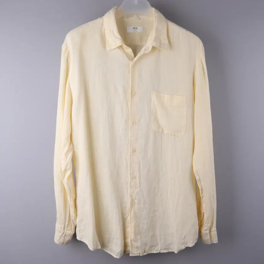 [BUNJANG] Uniqlo Premium Linen Long-Sleeve Shirt Yellow XL / 유니클로 프리미엄 린넨 셔츠(긴팔) 옐로우 (XL)