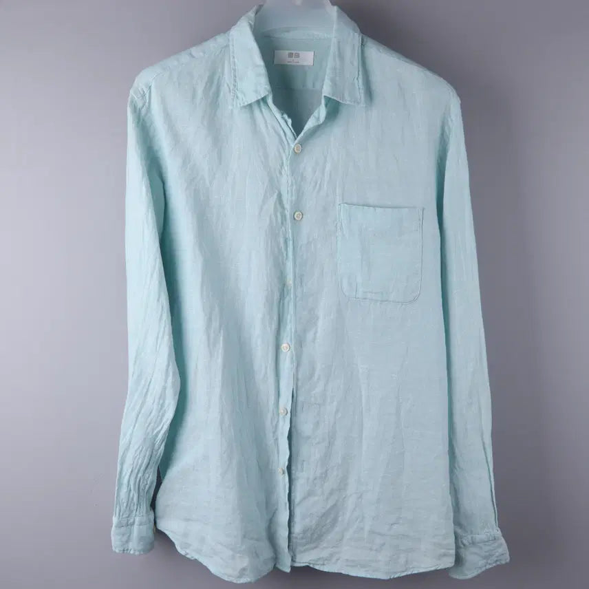 [BUNJANG] Uniqlo Premium Linen Long Sleeve Shirt Mint (L) / 유니클로 프리미엄 린넨 셔츠(긴팔) 민트 (L)