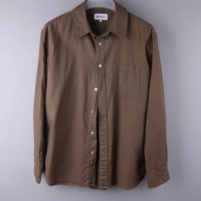 [BUNJANG] MERGO Linen Blend Shirt Khaki Brown (L) / MERGO 메르고 린넨 혼방 셔츠 카키 브라운 (L)