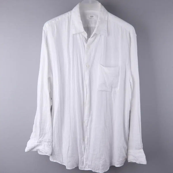 [BUNJANG] Uniqlo Premium Linen Long Sleeve Shirt White XL / 유니클로 프리미엄 린넨 셔츠(긴팔) 화이트 (XL)