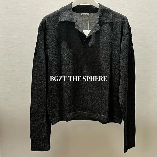 [BUNJANG] RECTO 26SS Linen Blend Polo Collar Knit Top Charcoal Grey / 렉토 26SS 린넨 블렌드 폴로 카라 니트 탑 차콜 그레이