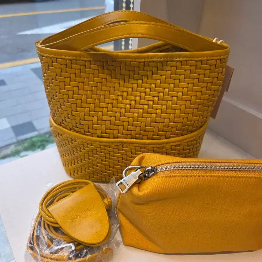 [BUNJANG] Mustard Weaving Tote Bag Set / 머스타드 위빙세트(새상품)