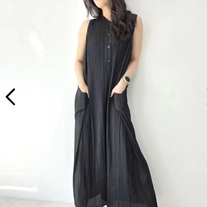 [BUNJANG] Wrinkled Sleeveless Long Jumpsuit Black / 주름 민소매 롱 점프슈트 검정