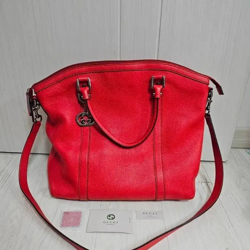 [BUNJANG] Gucci GG Logo Shima Leather Red Crossbody Bag / (정품) 구찌 GG로고 시마 레드 크로스백