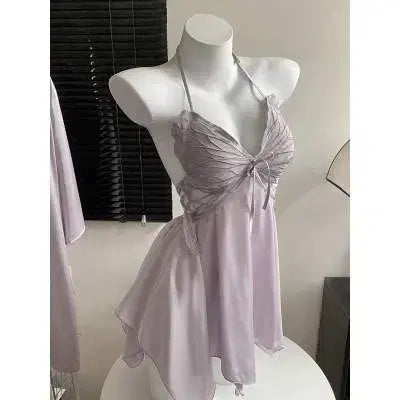 [BUNJANG] Butterfly Halterneck Silky Robe Slip Dress Pajamas / 나비 홀터넥 실키 로브 원피스 파자마 슬립