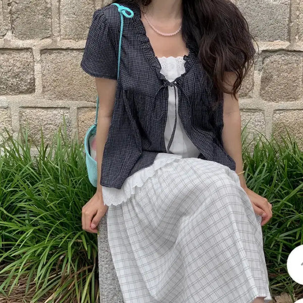 [BUNJANG] Gongu Woman Check Layered Blouse (Plus Size) / 공구우먼 체크 레이어드 블라우스 빅사이즈