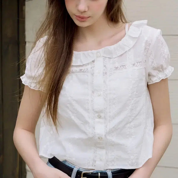 [BUNJANG] Letter from Moon Belle Lace Ruffle Blouse / 레터프롬문 벨르 레이스 러플 블라우스