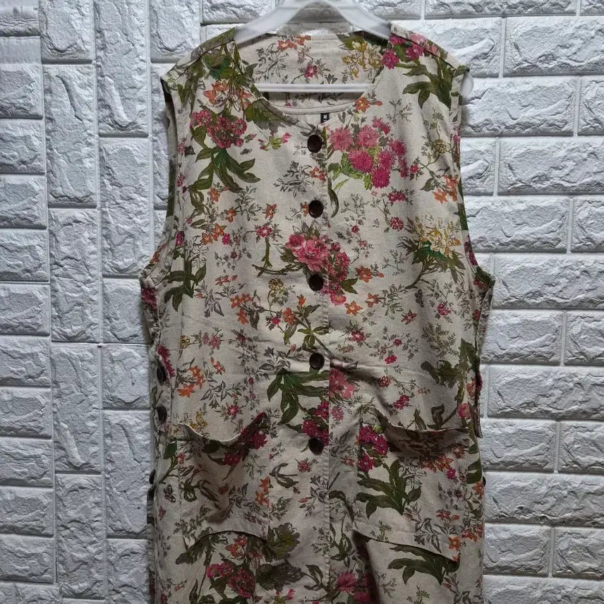 [BUNJANG] Wings Linen Flower Pattern Loose Fit Vest / wings 린넨 플라워 패턴  루즈핏조끼