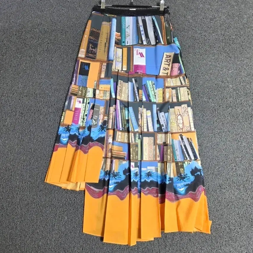 [BUNJANG] TIME Printing Asymmetrical Pleated Long Skirt / 타임 TIME 프린팅 언발란스 주름 롱 스커트