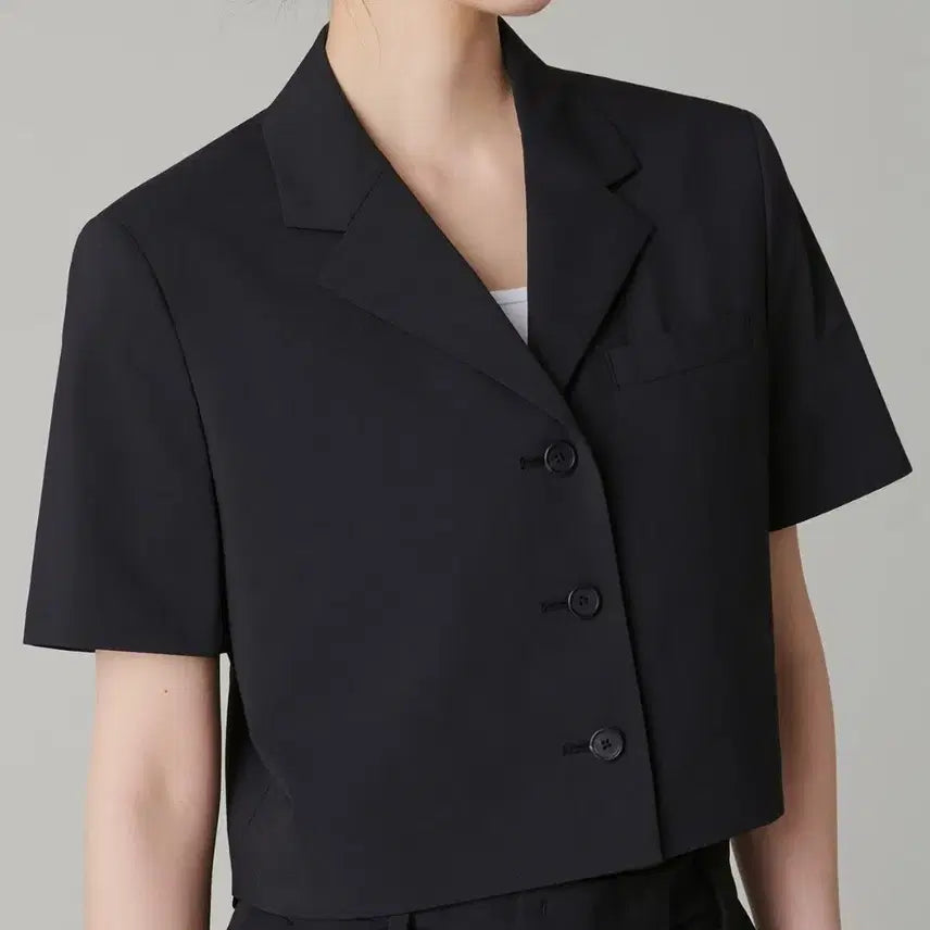 [BUNJANG] Musinsa Standard Black Cropped Short Sleeve Jacket L / 무신사 스탠다드 블랙 크롭 반팔자켓~L
