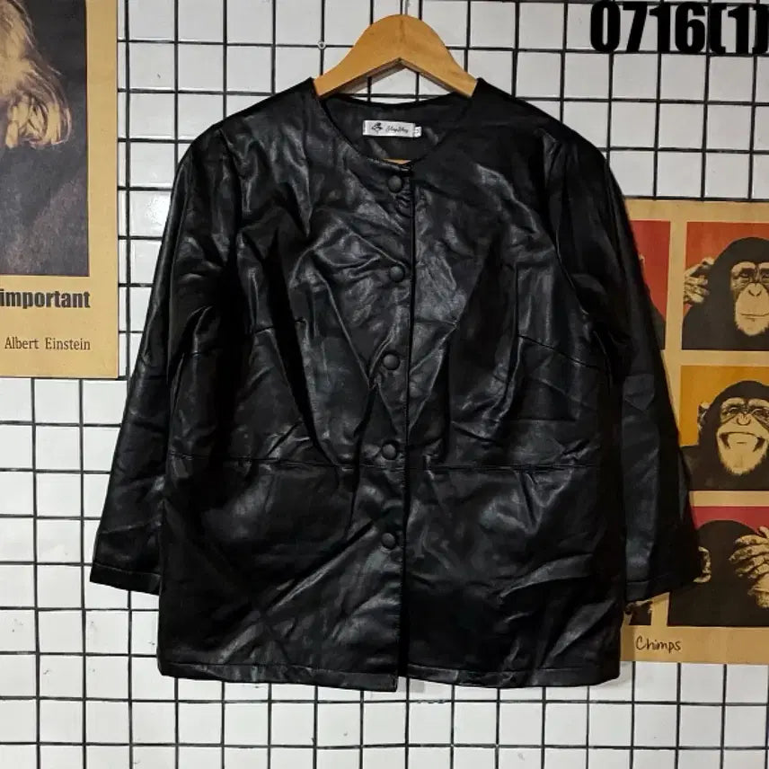 [BUNJANG] Ying Ying Faux Leather Jacket Black M / Ying ying 인조가죽 자켓 블랙 M