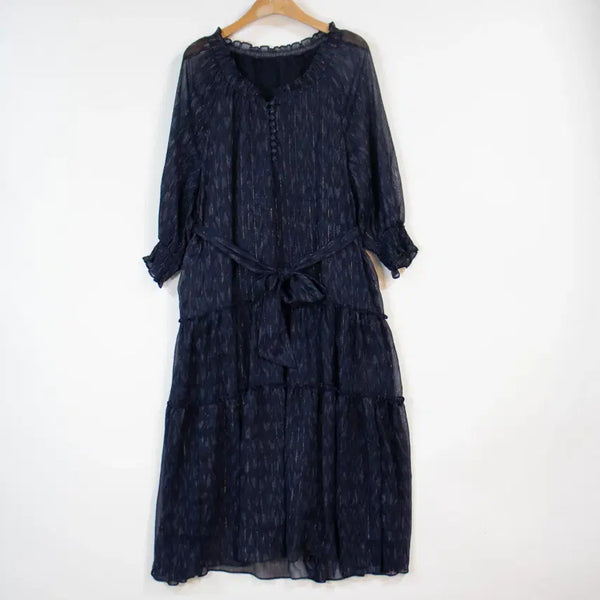 [BUNJANG] Paul & Joe Chiffon Long Dress Navy Striped Frill Neck Ribbon / PAUL&JOE 폴앤조 쉬폰 롱원피스 66 새상품 네이비 하객룩