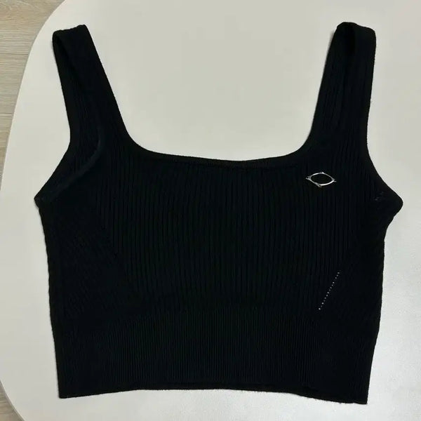 [BUNJANG] Mischief Sleeveless Black Knit Top / 미스치프 슬리브리스 블랙 니트 탑