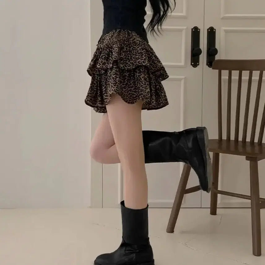 [BUNJANG] Leopard Print Tiered Mini Skirt / 레오파드 캉캉 미니스커트