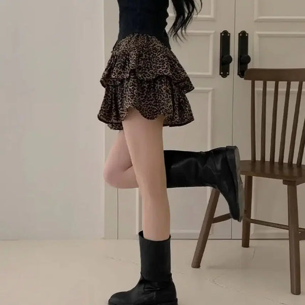 [BUNJANG] Leopard Print Tiered Mini Skirt / 레오파드 캉캉 미니스커트