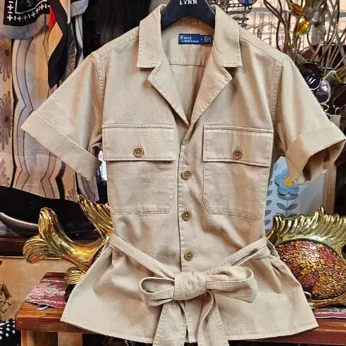 [BUNJANG] Polo Ralph Lauren Beige Belted Twill Short Sleeve Utility Shirt / 폴로 랄프로렌 베이지색 셔츠