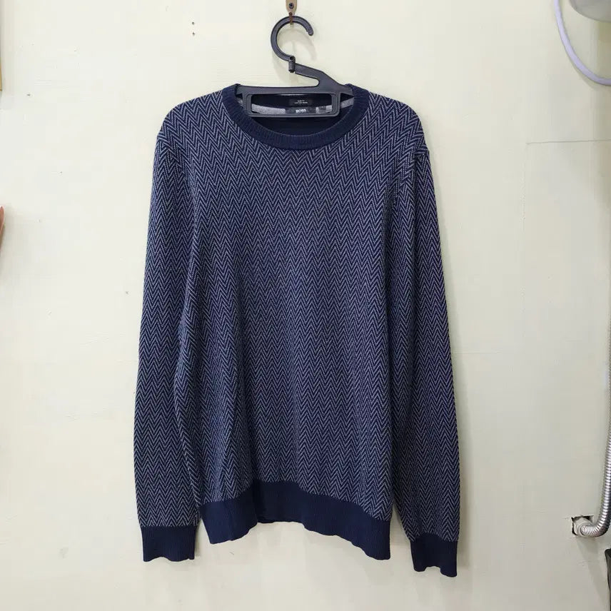 [BUNJANG] HUGO BOSS Herringbone Slim Fit Cotton Wool Knit Navy / [105] HUGO BOSS 니트 네이비
