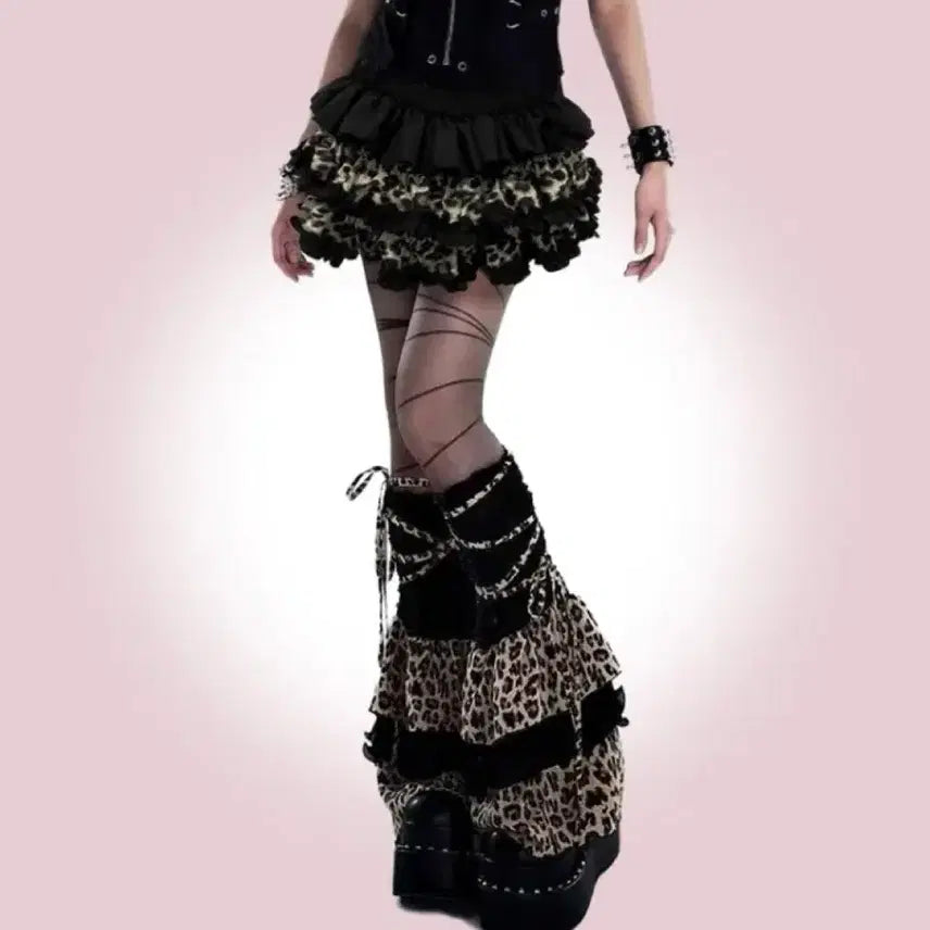 [BUNJANG] Leopard Ruffle Leg Warmers / 레오파드 캉캉 레그워머