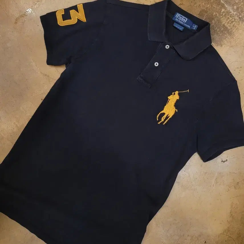 [BUNJANG] Polo Ralph Lauren Big Pony Black Gold Collar T-shirt M / 폴로 빅포니 카라티 블랙