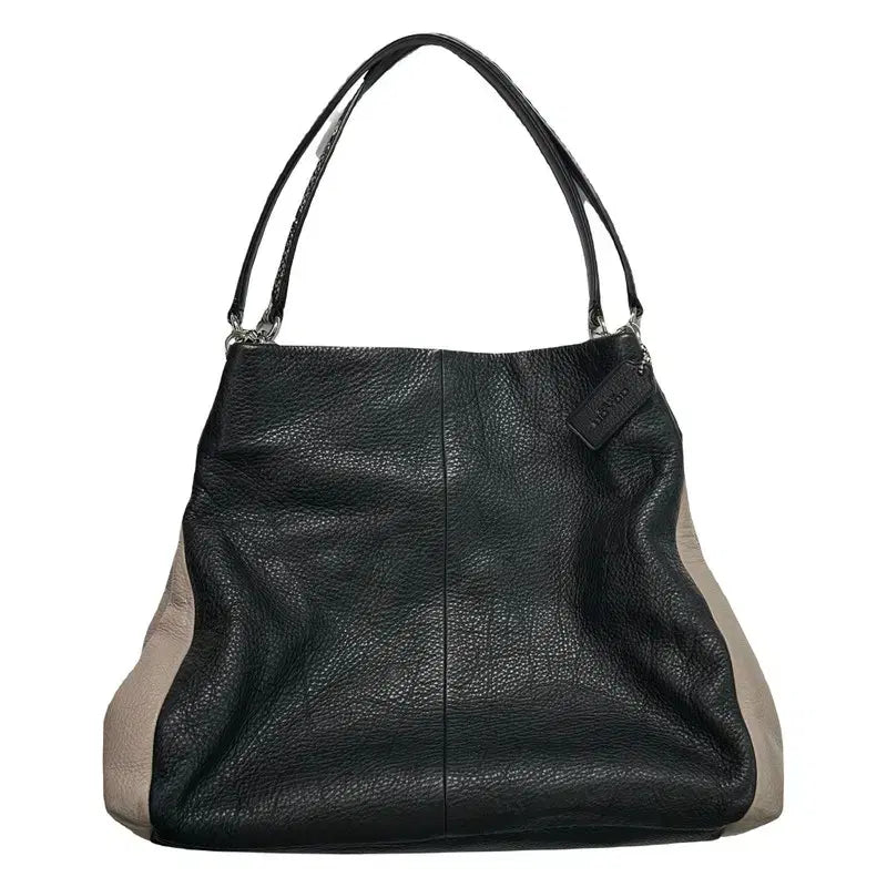 [BUNJANG] COACH Black Beige Leather Shoulder Bag / COACH 블랙 베이지 레더 숄더백