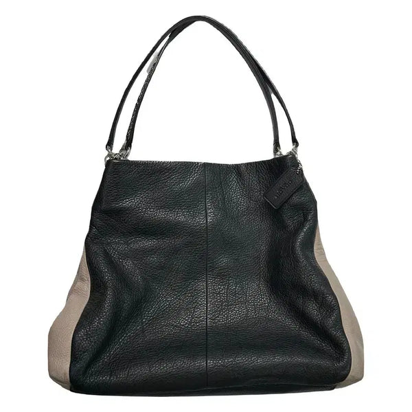 [BUNJANG] COACH Black Beige Leather Shoulder Bag / COACH 블랙 베이지 레더 숄더백