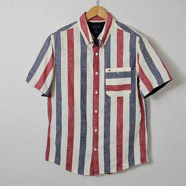 [BUNJANG] Tommy Hilfiger Linen Striped Short-Sleeve Shirt - Medium / 타미힐피거 린넨 반팔셔츠 스트라이프 M